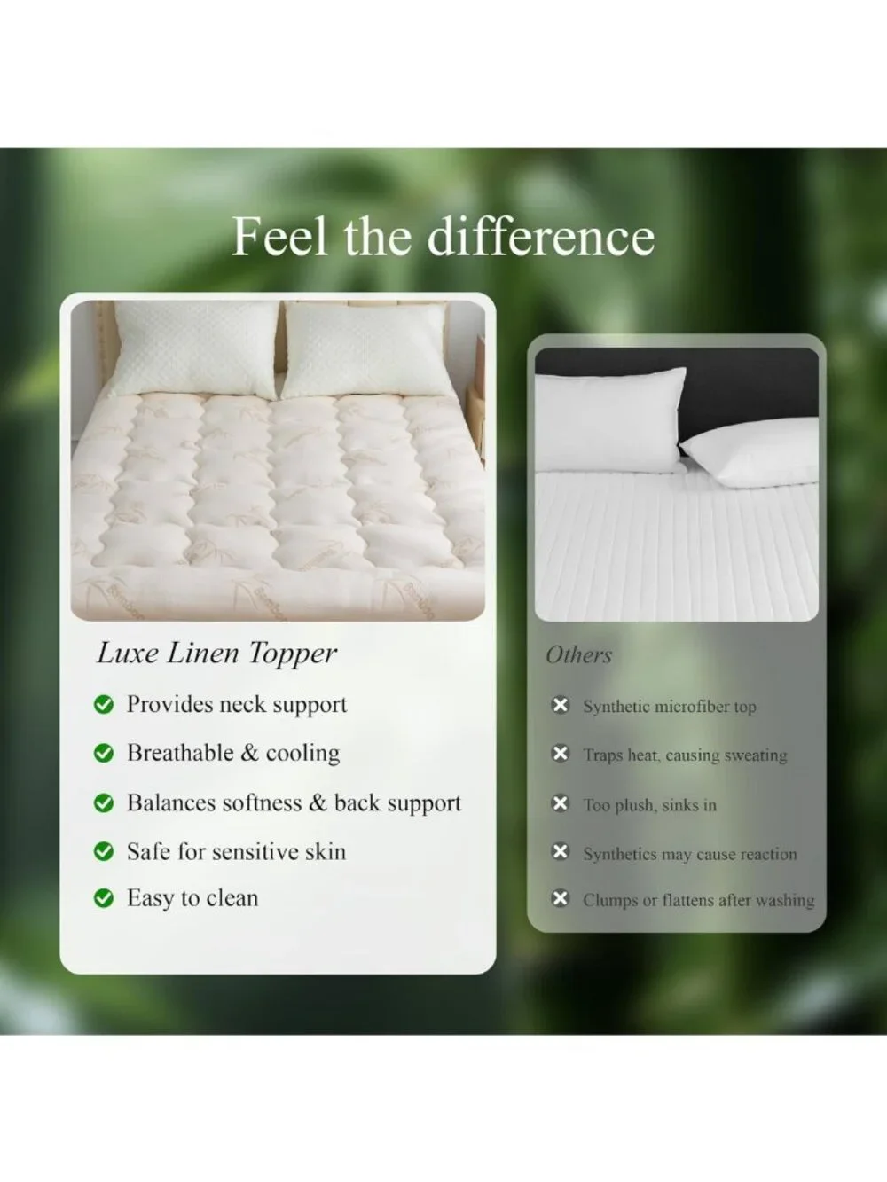 Cooling Twin Size Mattress Topper, Soft Bamboo Viscose for Hot Sleepers